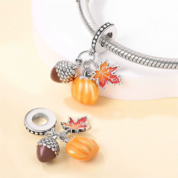 Diy Jewelry Bracelet Accessories Copper Silver Plated With Autumn Maple Leaf Owl Squirrel Charms And Dripping Oil Design