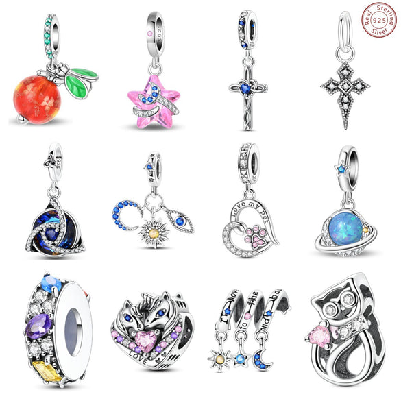 Diy Jewelry Bracelet Accessories 925 Sterling Silver Vintage Cross Celtic Knot Crystal Star Bead Charm Pendant With Dripping Oil Design