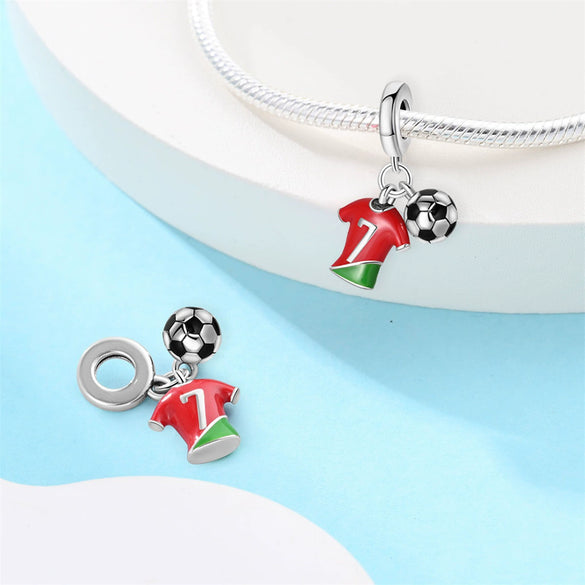 Diy Jewelry Bracelet Silver Plated With Dripping Oil Treatment European Cup Football Jersey Shoes Trophy Hanging Beads Style