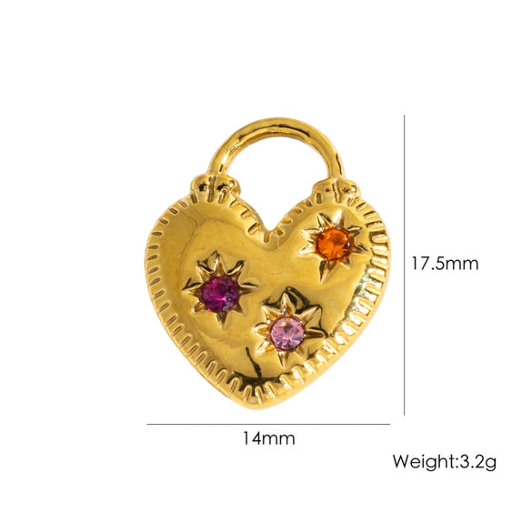 Diy Jewelry Pendant 304 Stainless Steel Colorful Diamondinlaid Peach Heart Pendant Electroplated