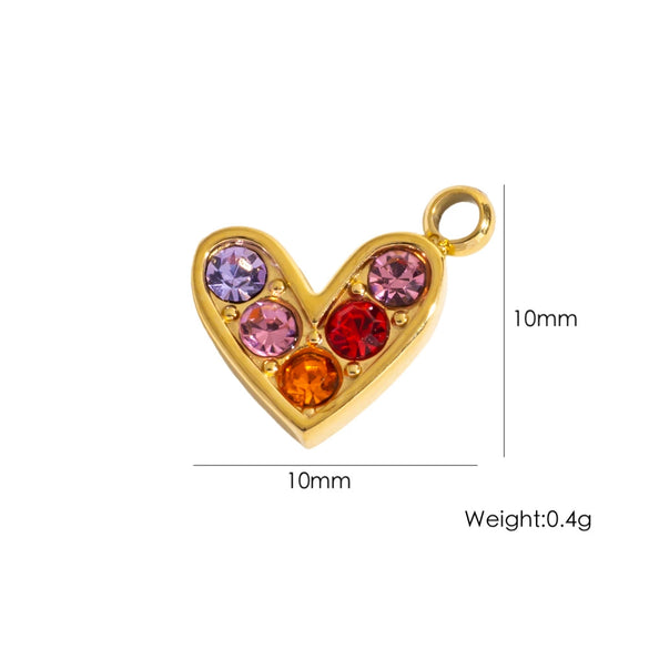 Diy Jewelry Pendant 304 Stainless Steel Colorful Diamondinlaid Peach Heart Pendant Electroplated