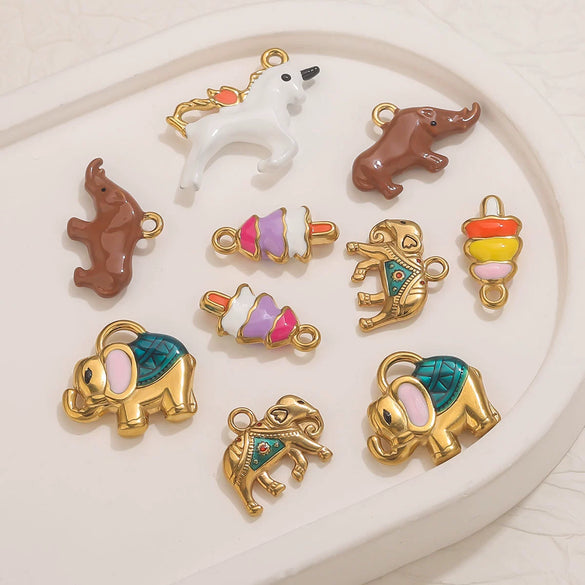 Diy Jewelry Pendant Stainless Steel Plated 18K Vacuum Colorpreserving Elephant Horse Rhino Christmas Tree Shaped With Dripping Oil Technique