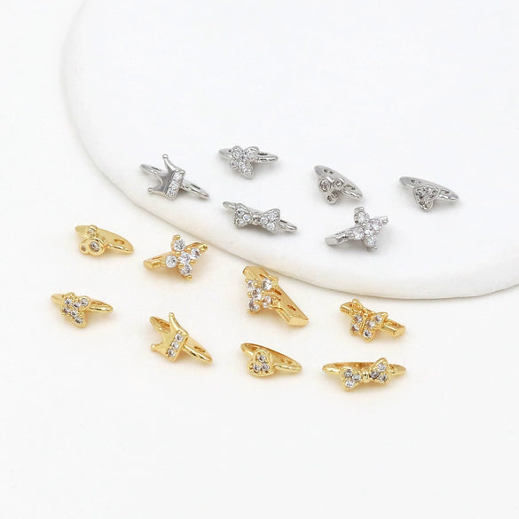 Diy Jewelry Spacer Beads Copper 18K Real Gold Plated Microinlaid Zircon Bow Style Allmatching Geometric
