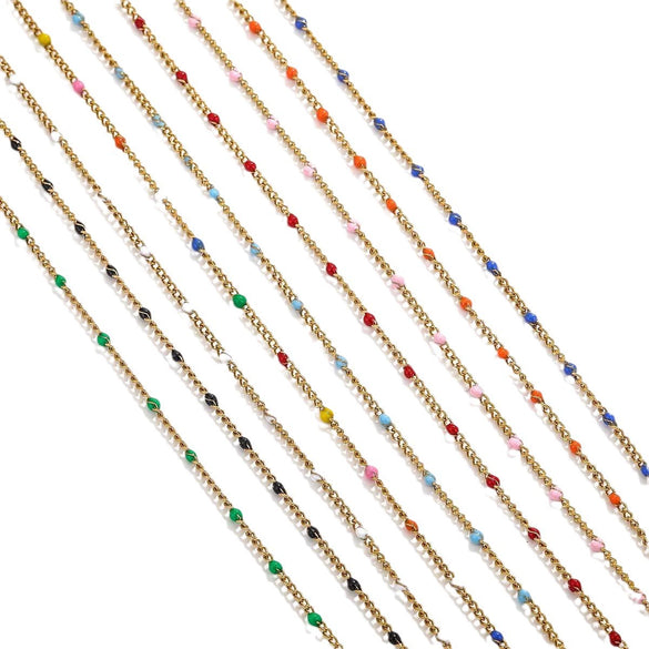 Diy Jewelry Stainless Steel Bead Chain With 18K Gold Enamel Glaze Treatment Round Bead Design