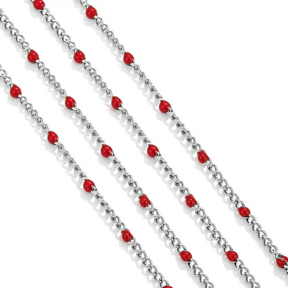 Diy Jewelry Stainless Steel Bead Chain With 18K Gold Enamel Glaze Treatment Round Bead Design
