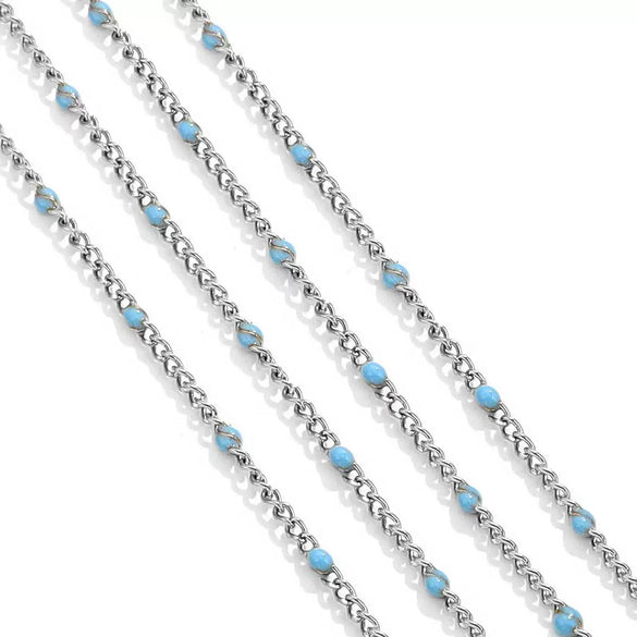 Diy Jewelry Stainless Steel Bead Chain With 18K Gold Enamel Glaze Treatment Round Bead Design