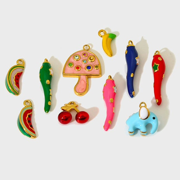 Diy Jewelry Stainless Steel Oil Dripping Fruit Pattern Pendants Earrings Bracelets Necklaces Accessories