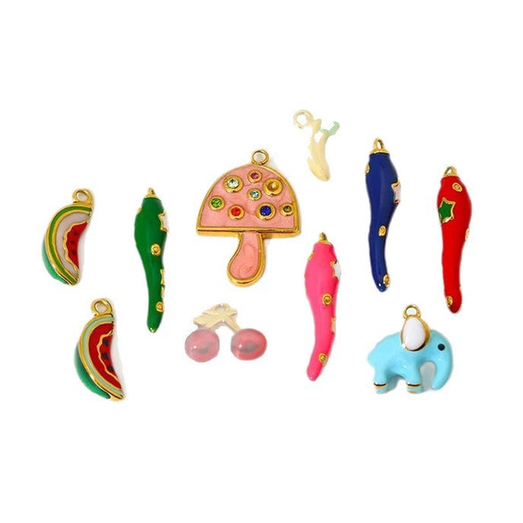 Diy Jewelry Stainless Steel Oil Dripping Fruit Pattern Pendants Earrings Bracelets Necklaces Accessories