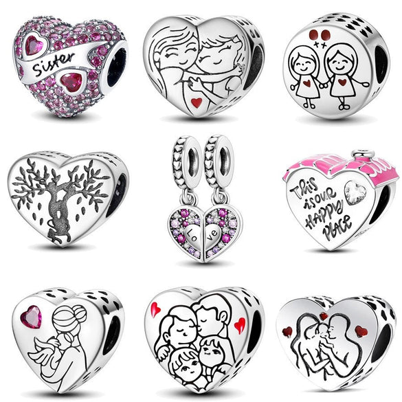 Diy Love Beads Pendant Jewelry 925 Silver Copper Plated With Dripping Oil Design For Family Friendship