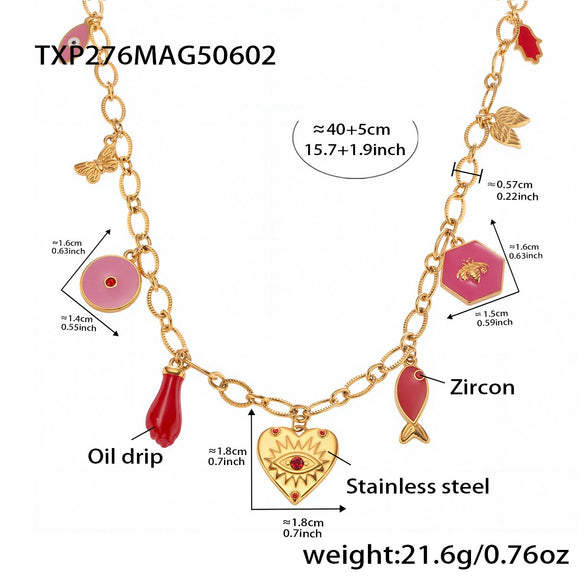 Diy Multiaccessory Burgundy Oil Dripping Heart Necklace And Bracelet Set In Stainless Steel With Diamonds Electroplated For Women