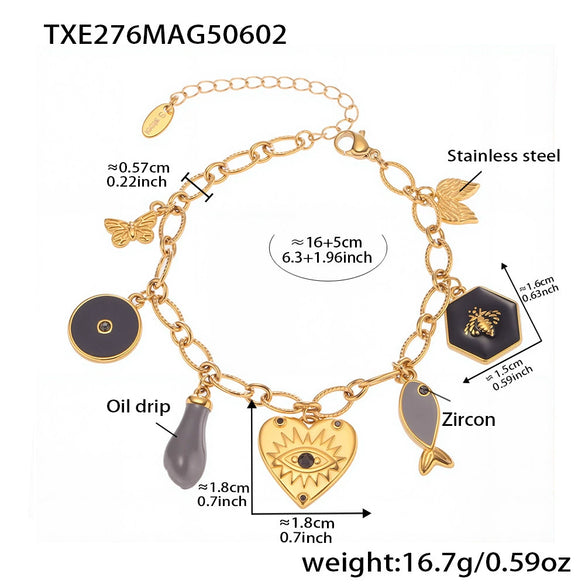Diy Multiaccessory Burgundy Oil Dripping Heart Necklace And Bracelet Set In Stainless Steel With Diamonds Electroplated For Women