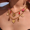 Diy Multiaccessory Burgundy Oil Dripping Heart Necklace And Bracelet Set In Stainless Steel With Diamonds Electroplated For Women