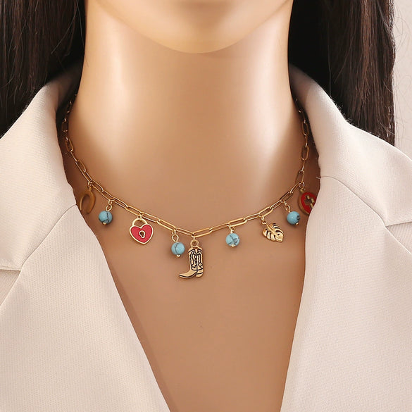 Dopamine Color Fashion Ol Women's Stainless Steel Necklace With Bow Tie Design And Electroplating