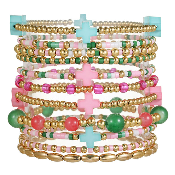 Dopamine Colorful Shell Cross Bracelet Multilayered Handmade With Rice Beads Soft Clay