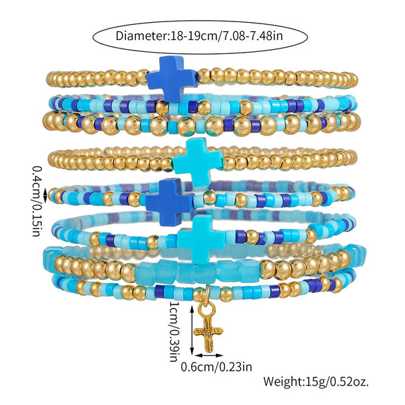 Dopamine Colorful Shell Cross Bracelet Multilayered Handmade With Rice Beads Soft Clay