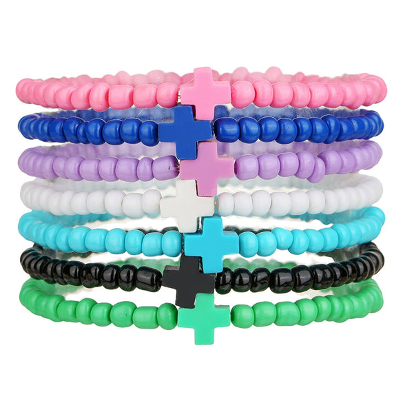 Dopamine Colorful Shell Cross Bracelet Multilayered Handmade With Rice Beads Soft Clay