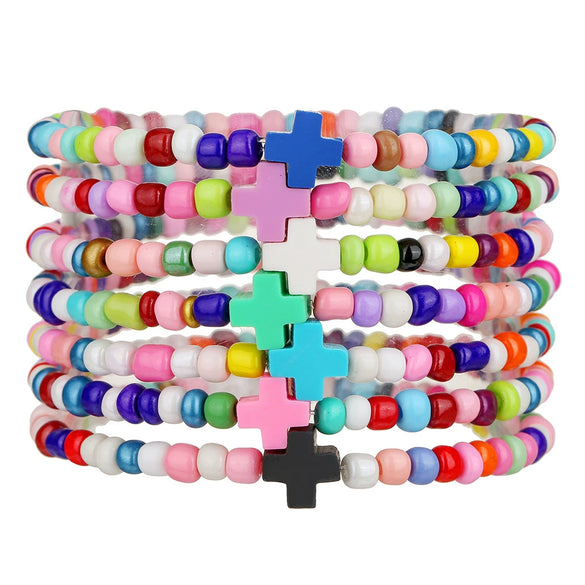 Dopamine Colorful Shell Cross Bracelet Multilayered Handmade With Rice Beads Soft Clay