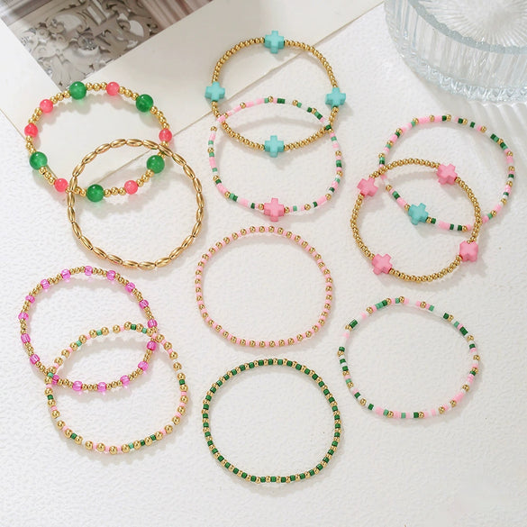 Dopamine Colorful Shell Cross Bracelet Multilayered Handmade With Rice Beads Soft Clay