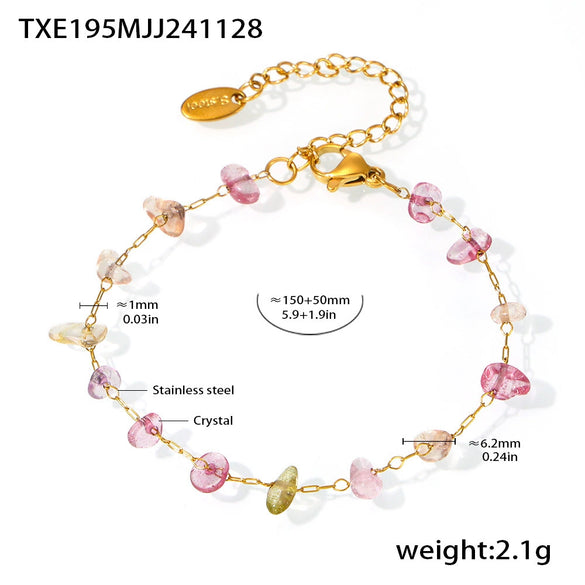 Dopamine Crystal Stainless Steel Chain Clavicle Necklace And Bracelet With Electroplating Light Luxury Style