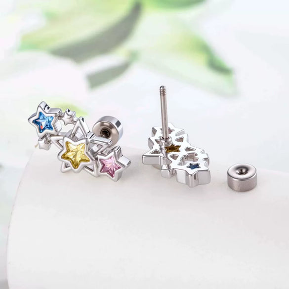 Dopamine Fivepointed Star Zirconia Titanium Steel Girly Earrings