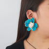 Dopamine Rose Red Women's Exaggerated Highend Earrings Zinc Alloy Flower Electroplated