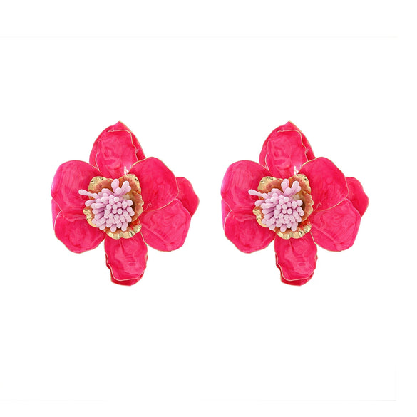 Dopamine Rose Red Women's Exaggerated Highend Earrings Zinc Alloy Flower Electroplated