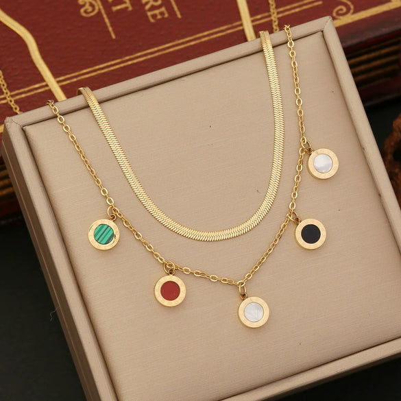 Double Butterfly Star Moon Clavicle Chain Stainless Steel Necklace With Electroplating For Women