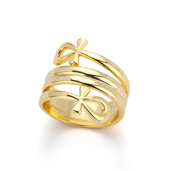 Double Coil Cross Ring Copper 18K Gold Plated Geometric Style Jewelry For Men And Women