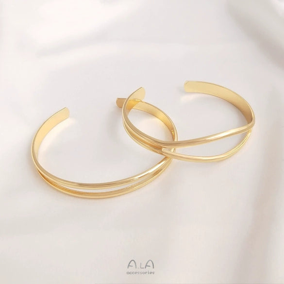 Double Curved Open Bracelet Simple Fashion Alloy Silver Gold Plated Electroplated Diy Handmade For Women
