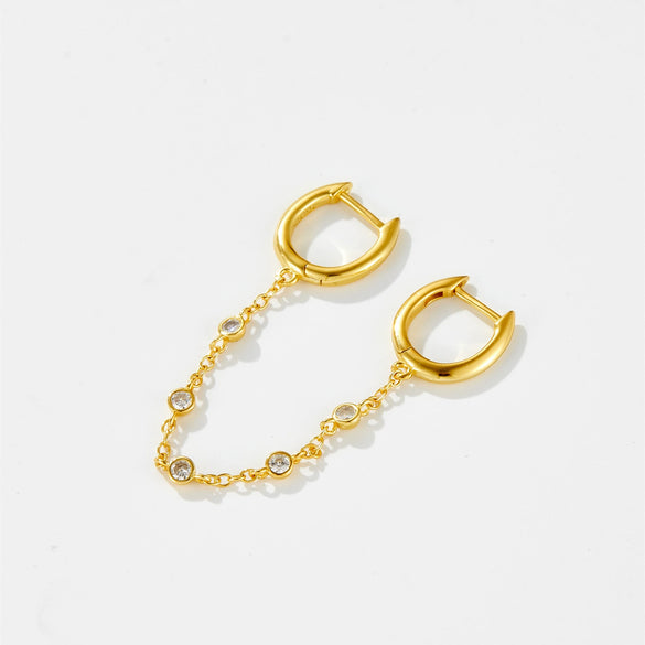 Double Ear Holes S925 Sterling Silver Circle Earrings With Chain Pendant And Ear Buckle U Shape Platinum Or 18K Gold Electroplated For Women