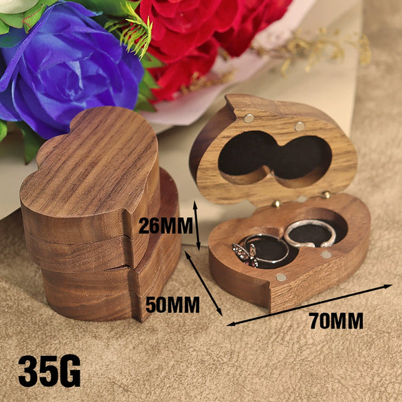 Double Heart Black Walnut Solid Wood Jewelry Storage Box Creative Wooden Heart Shaped Ring Box