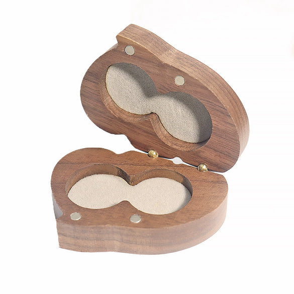 Double Heart Black Walnut Solid Wood Jewelry Storage Box Creative Wooden Heart Shaped Ring Box