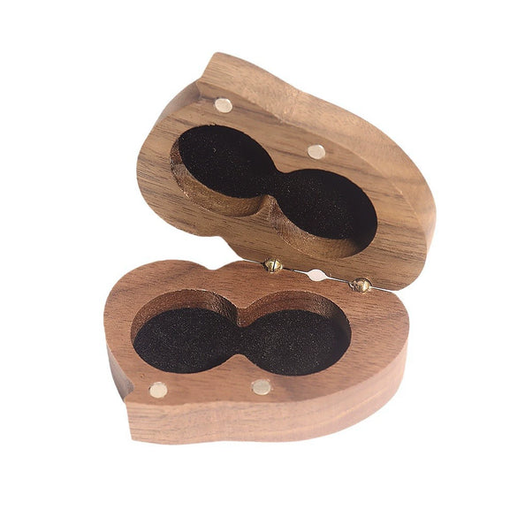 Double Heart Black Walnut Solid Wood Jewelry Storage Box Creative Wooden Heart Shaped Ring Box