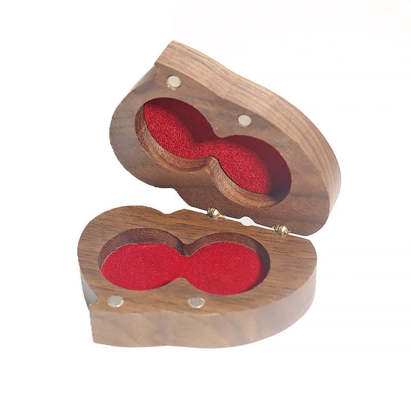 Double Heart Black Walnut Solid Wood Jewelry Storage Box Creative Wooden Heart Shaped Ring Box