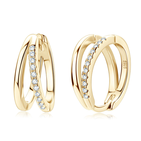 Double Hoop Earrings For Women Moissanite 925 Sterling Silver Geometric Electroplated