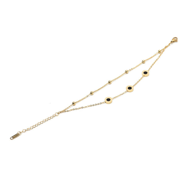 Double Layer Bead Chain Roman Round Ladies Titanium Steel Bracelet With Geometric Pattern And Diamond Design