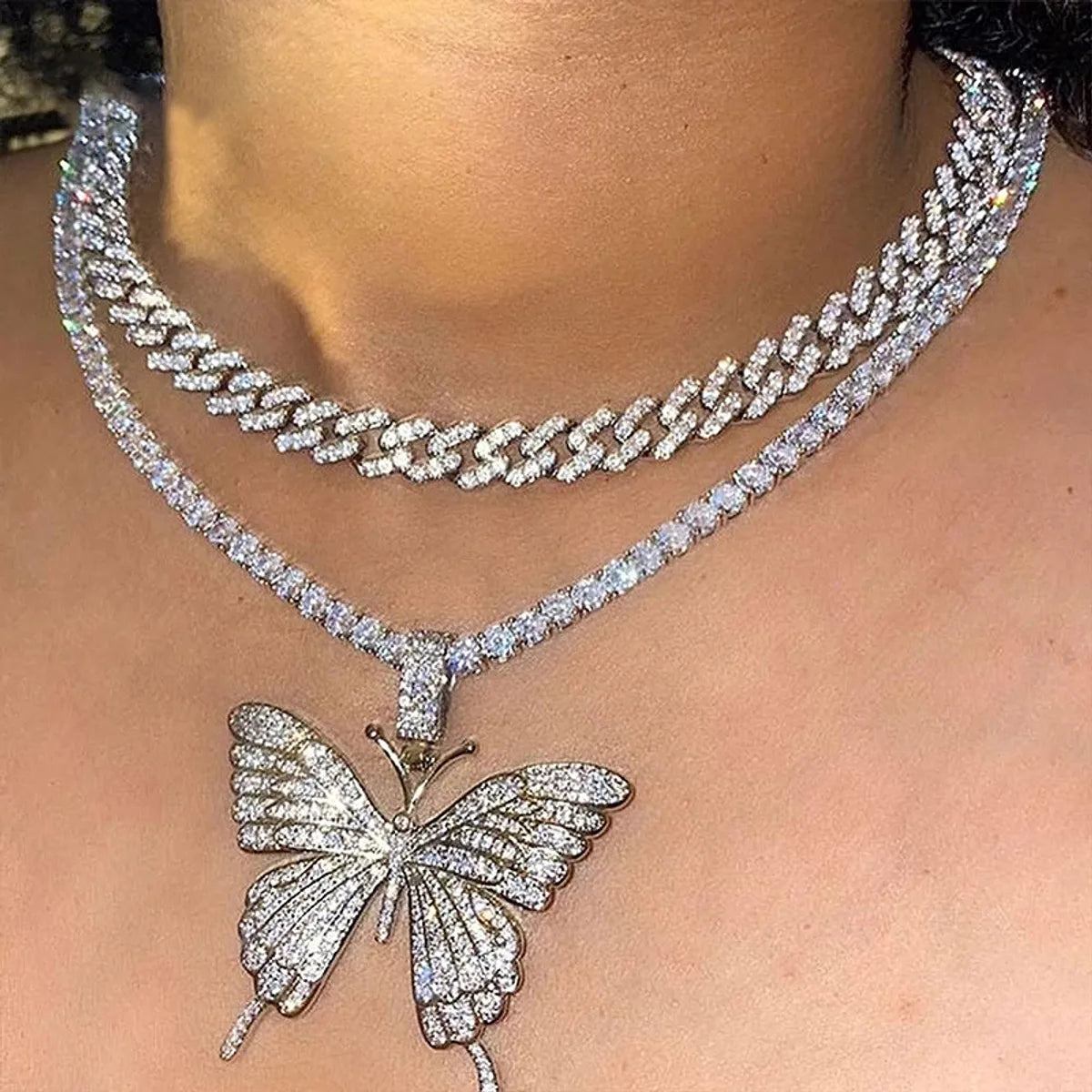 Double-layer Big Butterfly Exaggerated Diamond Necklace