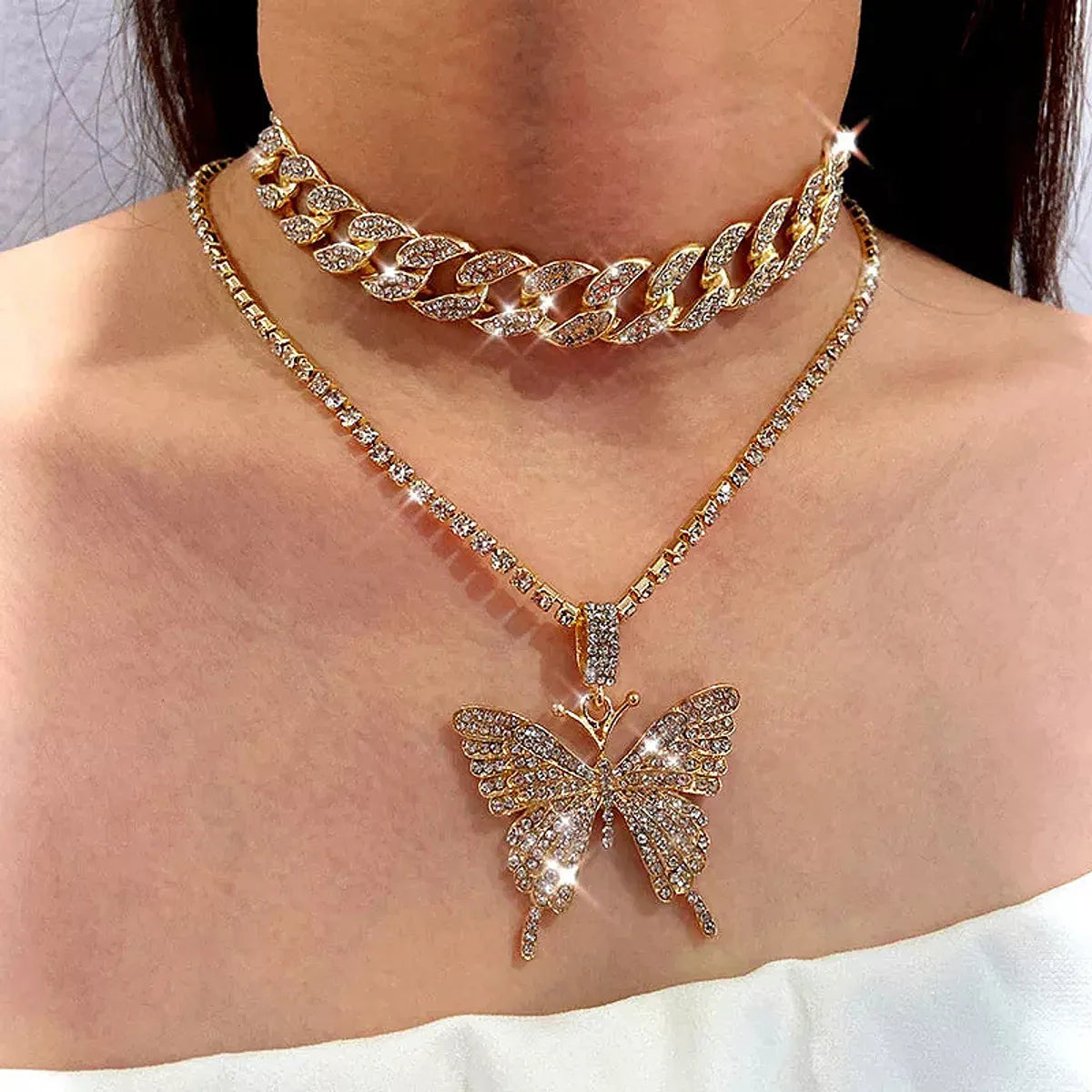 Double-layer Big Butterfly Exaggerated Diamond Necklace