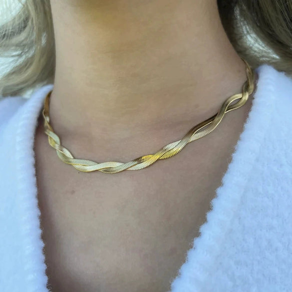 Double Layer Cross Flat Snake Chain Necklace For Women Stainless Steel Pvdp Furnace Real Gold Plated Geometric Style