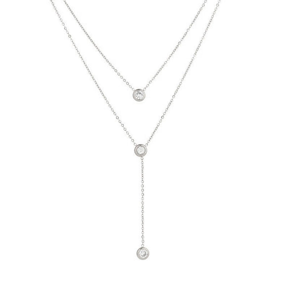 Double Layer Diamond Encrusted Women's Light Luxury Niche Stacked Y Shaped Titanium Steel Necklace With Electroplating And Geometric Design