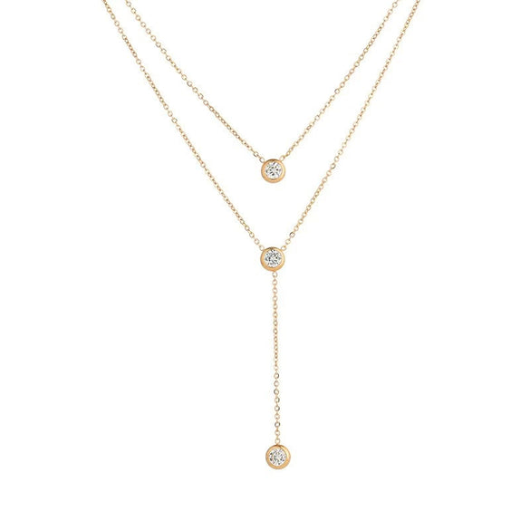 Double Layer Diamond Encrusted Women's Light Luxury Niche Stacked Y Shaped Titanium Steel Necklace With Electroplating And Geometric Design