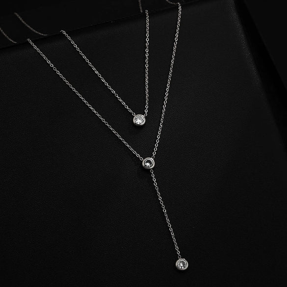 Double Layer Diamond Encrusted Women's Light Luxury Niche Stacked Y Shaped Titanium Steel Necklace With Electroplating And Geometric Design