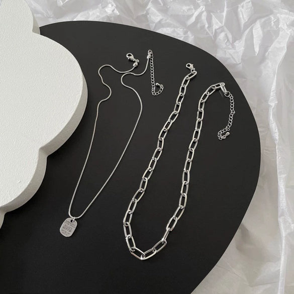 Double Layer Geometric Alloy Necklace With Electroplated Pendant And Snake Bone Chain Exquisite Minimalist Sweater Chain For Women