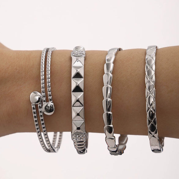 Double Layer Open Bracelet Stainless Steel Light Luxury Geometric Furnace Vacuum Plating 18K Real Gold Non Fading