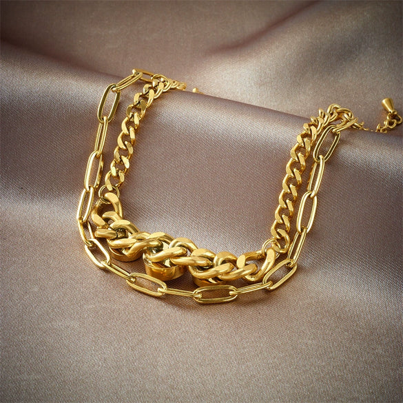 Double Layer Round Shell Rhinestone Titanium Steel Retro Fashion Women's Bracelet With Electroplating Treatment