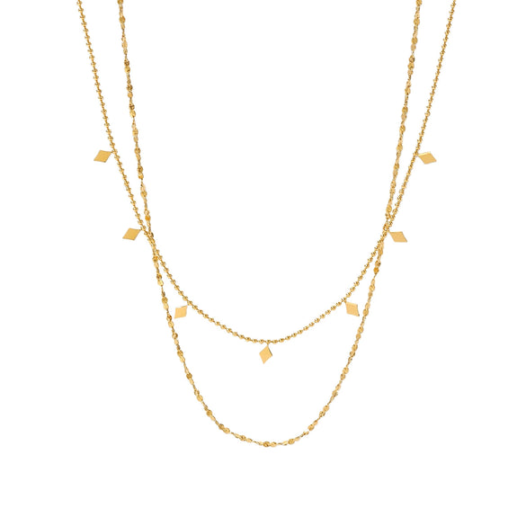 Double Layer Stacked Tassel Necklace Stainless Steel Geometric Electroplating Women's