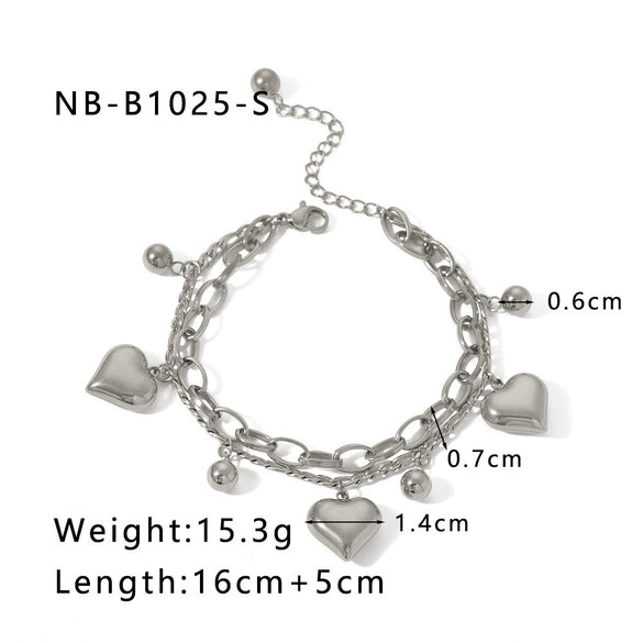 Double Layer Stainless Steel Hollow Heart Pendant Electroplated Fashion All Match Non Fading Women's Bracelet