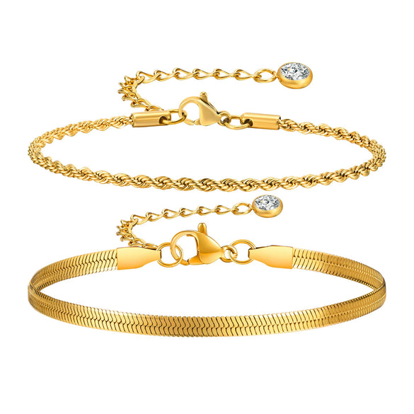 Double Layer Stainless Steel Twist Chain Golden Bracelet Fashion Style For Women