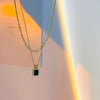 Double Layer Stainless Steel Blade Chain Necklace With Black Square Drop Pendant Elegant Minimalist Clavicle Chain For Women