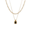 Double Layer Stainless Steel Blade Chain Necklace With Black Square Drop Pendant Elegant Minimalist Clavicle Chain For Women